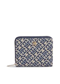 Geldb&ouml;rse Tommy Hilfiger "TH ICON MED ZA W/ FLAP JACQUARD", Damen, blau, Textil, Kleinlederwaren Geldb&ouml;rse, Damen Geldbeutel, Portemonnaie mit TH-Schmuckelement