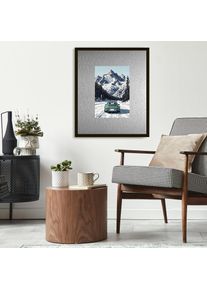 Bild queence "Trend Wandbild, Wandkunst, Kunstdruck "St. Motitz im Winter", silber (farbe rahmen: schwarz, farbe bild(er): silber), B:50cm H:40cm T:1,5cm, Aluminium, Bilder, Bild, inkl. Passepartout aus hochwertigem Aluminium und schwarzem Rahmen
