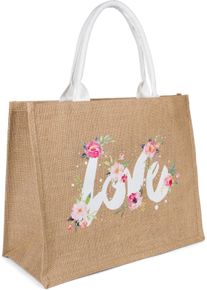 Henkeltasche styleBREAKER "Leinen Henkeltasche LOVE", Damen, Gr. B/H/T: 41cm x 33cm x 17cm Einheitsgr&ouml;&szlig;e, braun, Obermaterial: 100% Leinen LI., gemustert, Taschen Henkeltasche