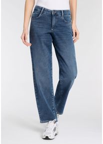Straight-Jeans MAC "GRACIA", Damen, Gr. 42, L&auml;nge 34, mid blau authentic, Denim/Jeans, Obermaterial: 77% Baumwolle, 10% Polyester, 10% Viskose, 3% Elasthan, unifarben, straight fit lang, Jeans Straight-Jeans, im Five-Pocket Style mit Stretch