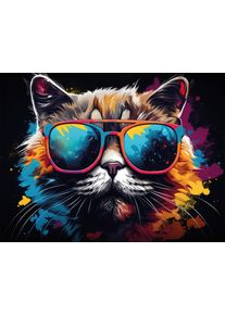 Bild B&Ouml;NNINGHOFF "COOL CAT 46x61 cm &ndash; Leinwandbild Keilrahmen Deko modern", farbe bild(er): schwarz, grau, wei&szlig;, lila, blau, B:46cm H:61cm T:1,8cm, Canvas, MDF, Bilder, Bild