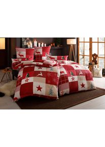 Bettw&auml;sche OTTO HOME "Nicholas", rot, B/L: 155cm x 220cm, 1 Stk., 1 Stk., Biber, B/L: 80cm x 80cm, 2 Stk., Biber, Obermaterial: 100% Baumwolle, Bettw&auml;sche, Bettw&auml;sche, Weihnachtsbettw&auml;sche, Winter, in 3 Qualit&auml;ten verf&uuml;gbar