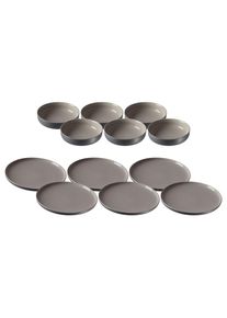 Ritzenhoff & Breker Geschirr-Set RITZENHOFF & BREKER "Teller und Schalenset Jasper 12er Set", grau, 12, Keramik, Geschirr-Sets, Geschirr-Set, Sp&uuml;lmaschinengeeignet