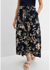 Maxirock bonprix, Damen, Gr. 36, blau (dunkelblau, kieselbeige floral), Web, Obermaterial: 100% Viskose, loose fit ca. Mitte Wade, R&ouml;cke Maxirock, aus Viskose, Maxil&auml;nge, lockere Passform, bedrucktes Design, Topseller
