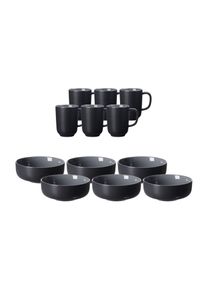 Ritzenhoff & Breker Geschirr-Set RITZENHOFF & BREKER "Brunchset Jasper 12er Set", schwarz, 12, Keramik, Geschirr-Sets, Geschirr-Set, Sp&uuml;lmaschinengeeignet