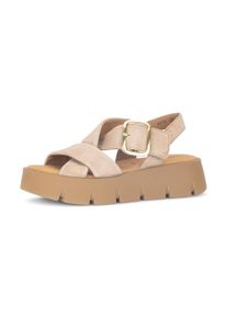 Keilsandalette Gabor, Damen, Gr. 42, sand, Veloursleder, Schuhe Keilsandalette, Plateau, Sommerschuh, Riemchensandale mit Kreuzbandage
