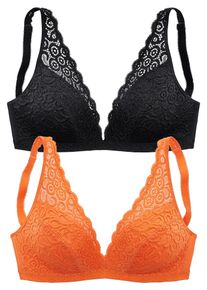 Bralette-BH Petite Fleur, Damen, Gr. 85, Cup A, orange (orange, schwarz), Spitze, Obermaterial: 90% Polyamid, 10% Elasthan, BHs Bralette-BH, ohne B&uuml;gel aus Spitze, Dessous