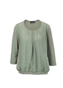 Kurzarmbluse GOLDNER "Chiffon-Shirt mit 3/4-Arm, Rundhals", Damen, Gr. 42, gr&uuml;n (baummoos), Obermaterial: 95% Viskose CV. 5% Elasthan EL., Casual, Sonstiges, Blusen Kurzarmbluse, keine/nicht relevant