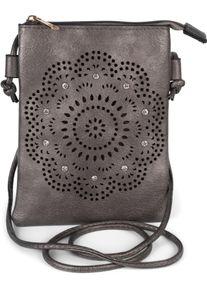 Mini Bag styleBREAKER "Mini Umh&auml;ngetasche Blumen Cutout und Strass", Damen, Gr. B/H/T: 14,5cm x 19,5cm x 2cm Einheitsgr&ouml;&szlig;e, grau (antik, grau), 100% Polyurethan PU. Futter: 100% Polyester PES., gemustert, Taschen Mini Bag