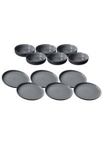 Ritzenhoff & Breker Geschirr-Set RITZENHOFF & BREKER "Teller und Schalenset Jasper 12er Set", grau (schwarz), 12, Keramik, Geschirr-Sets, Geschirr-Set, Sp&uuml;lmaschinengeeignet