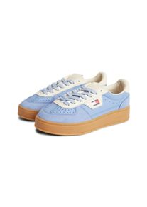 Plateausneaker Tommy Jeans "THE GREENWICH EDGE MAX", Damen, Gr. 42, hellblau, wei&szlig;, Leder, Lederimitat, Veloursleder, unifarben mit Farbeinsatz, Schuhe Plateausneaker, Freizeitschuh, Schn&uuml;rschuh im Retro-Look mit Perforationen