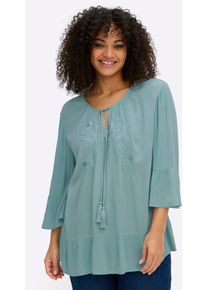 Schlupfbluse sheego, Damen, Gr. 58, ozean, 100% Viskose, unifarben, Rundhals, Blusen Schlupfbluse