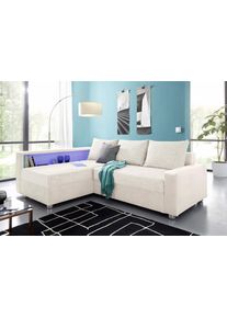 Ecksofa Collection AB "Relax L-Form, B: 223 cm", grau (hellgrau, wei&szlig;), B:223cm H:84cm T:91cm, Zierkissen: 100%Polyester;Struktur (100% Polyester);Microfaser PRIMABELLE (100% Polyester);Kunstleder SOFTLUX / Struktur (80% Polyester, 20% Acryl);Microfaser PRIMABELLE (100% Polyester) / Struktur (80% Polyester, 20% Acryl), Sofas, Ecksofa, Bettfunktion, Bettkasten, Regalelement & 1 Zierkissen, optional