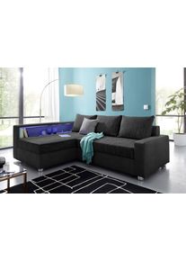 Ecksofa Collection AB "Relax L-Form, B: 223 cm", schwarz (schwarz, schwarz), B:223cm H:84cm T:91cm, Zierkissen: 100%Polyester;Struktur (100% Polyester);Microfaser PRIMABELLE (100% Polyester);Kunstleder SOFTLUX / Struktur (80% Polyester, 20% Acryl);Microfaser PRIMABELLE (100% Polyester) / Struktur (80% Polyester, 20% Acryl), Sofas, Ecksofa, Bettfunktion, Bettkasten, Regalelement & 1 Zierkissen, opt