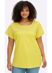 T-Shirt sheego "Kurzarm-Shirt", Damen, Gr. 56/58, limone, 100% Baumwolle, Besatz:100% Baumwolle, unifarben, Rundhals, Shirts T-Shirt