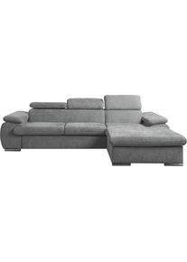 Ecksofa WERK2 "Cosmo", hellgrau, B:282cm H:99cm T:192cm, 100% Polyester, Sofas, Ecksofa, Eckcouch mit Schlaffunktion, Bettkasten & verstellbaren Kopfteilen