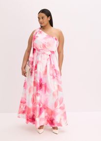 One shoulder-kl&auml;nning i gl&auml;nsande satin - vit - storlek 50 - bonprix
