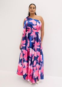 One shoulder-kl&auml;nning i gl&auml;nsande satin - bl&aring; - storlek 50 - bonprix