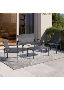 Luca Bessoni Loungegarnitur, Dunkelgrau, Metall, Textil, 4-teilig, Flachrohr, Gartenm&ouml;bel, Loungem&ouml;bel, Loungegarnituren