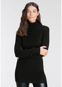 Rollkragenpullover Laura Scott, Damen, Gr. 40 (M), schwarz, Feinstrick, Obermaterial: 70% Viskose, 30% Polyamid, unifarben, Basic, sehr figurbetont h&uuml;ftbedeckend, hoch geschlossener Ausschnitt, Rippb&uuml;ndchen, Pullover Rollkragenpullover, Feinstrick in figurbetonter Longform