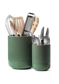 Utensil Holder for Kitchen Counter, 7.3"+5.4" Fluted Ceramic Utensil Crock Organizer for Countertop, Heavy Large Holder for Spa