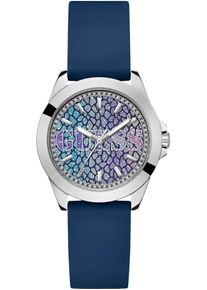 Quarzuhr Guess "MENAGERIE", blau, Armbanduhren, Damen, Quarzuhr, Armbanduhr, Damenuhr, Silikonarmband, Mineralglas, analog