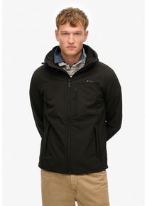 Outdoorjacke Superdry "HOODED SOFT SHELL TREKKER JKT", Herren, Gr. XL, schwarz, Softshell, Obermaterial: 90% Polyester, 10% Elasthan, unifarben, relaxed fit h&uuml;ftlang, mit Riegel,verstellbar, Jacken Outdoorjacke