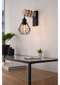 Eglo Wandleuchte "TOWNSHEND 5 Wandlampe, Stahl und Holz, E27, IP20, Wohnzimmerlampe", braun (schwarz, braun), 1, &Oslash; 0cm H: 27,5cm, 1 Stk., Leuchten, Wand-/Deckenleuchte, Wohnzimmer, L14 x H27,5 cm, schwarz, braun, Wandleuchte