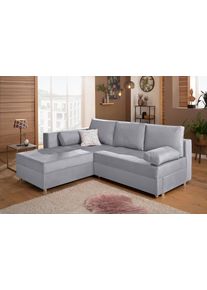 Ecksofa Home Affaire "Italia L-Form, B: 217 cm", grau (hellgrau), B:217cm H:80cm T:182cm, Struktur fein (100% Polyester);Microfaser PRIMABELLE(100% Polyester);Samtoptik (100% Polyester), Sofas, Ecksofa, Bettfunktion, Bettkasten & 1 Zierkissen, Federkern