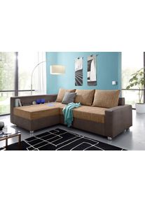 Ecksofa Collection AB "Relax L-Form, B: 223 cm", braun (dunkelbraun, cappucino), B:223cm H:84cm T:91cm, Zierkissen: 100%Polyester;Struktur (100% Polyester);Microfaser PRIMABELLE (100% Polyester);Kunstleder SOFTLUX / Struktur (80% Polyester, 20% Acryl);Microfaser PRIMABELLE (100% Polyester) / Struktur (80% Polyester, 20% Acryl), Sofas, Ecksofa, Bettfunktion, Bettkasten, Regalelement & 1 Zierkissen,