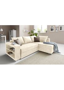 Ecksofa Collection AB "John L-Form, B: 226 cm", beige (natur), B:226cm H:85cm T:160cm, Microfaser PRIMABELLE (100% Polyester);Zierkissen: 100% Polyester;Luxus-Microfaser 1 (100% Polyester);Luxus-Microfaser 2 (100% Polyester), Sofas, Ecksofa, Bettfunktion, Bettkasten, Regalelement & 2 Zierkissen, Federkern