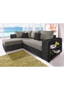 Ecksofa Collection AB "John L-Form, B: 226 cm", schwarz (schwarz, grau), B:226cm H:80cm T:160cm, Sofas, Ecksofa, Bettfunktion, Bettkasten, Regalelement & 2 Zierkissen