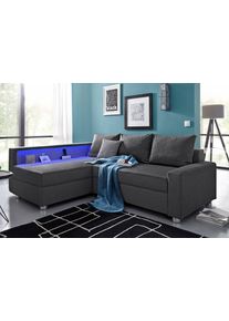 Ecksofa Collection AB "Relax L-Form, B: 223 cm", grau (anthrazit), B:223cm H:84cm T:91cm, Zierkissen: 100%Polyester;Struktur (100% Polyester);Microfaser PRIMABELLE (100% Polyester);Kunstleder SOFTLUX / Struktur (80% Polyester, 20% Acryl);Microfaser PRIMABELLE (100% Polyester) / Struktur (80% Polyester, 20% Acryl), Sofas, Ecksofa, Bettfunktion, Bettkasten, Regalelement & 1 Zierkissen, optional Lich