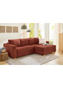 Jockenh&ouml;fer Ecksofa JOCKENH&Ouml;FER GRUPPE "Kampen L-Form, B: 288 cm", rot (rost, rot), B:288cm T:130cm, Korpus: 100% Polyester;Kissen: 100% Polyester, Sofas, Ecksofa, mit Bettfunktion, Bettkasten & Zierkissen, Federkern