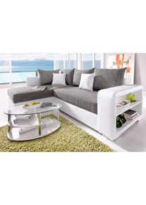 Ecksofa Collection AB "John L-Form, B: 226 cm", wei&szlig; (altwei&szlig;, grau), B:226cm H:80cm T:160cm, Sofas, Ecksofa, Bettfunktion, Bettkasten, Regalelement & 2 Zierkissen