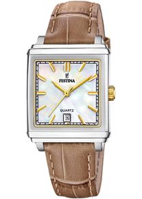 Quarzuhr Festina "On The Square", braun (beige), Armbanduhren, Damen, Quarzuhr, Armbanduhr, Damenuhr, Lederarmband, Datum
