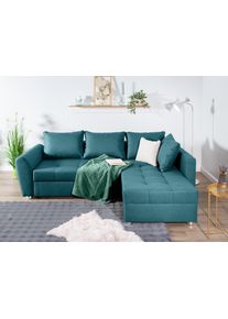 Ecksofa Collection AB "Jana L-Form, B: 220 cm", blau (petrol), B:220cm H:42cm T:161cm, 100%Polyester, Sofas, Ecksofa, Bettfunktion, Bettkasten & 1 Zierkissen, Federkern
