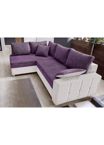 Ecksofa Collection AB "Parma L-Form, B: 224 cm", grau (grau, lila), B:224cm H:84cm T:161cm, Kunstleder SOFTLUX / Struktur (80% Polyester; 20% Polyacryl);Microfaser PRIMABELLE (100% Polyester);Zierkissen: Jeweils analog des Korpusbezugs (Wendekissen, teilweise im Materialmix);Microfaser PRIMABELLE (100% Polyester) / Struktur (80% Polyester; 20% Polyacryl), Sofas, Ecksofa, Bettfunktion, Bettkasten &