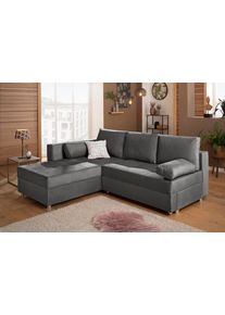 Ecksofa Home Affaire "Italia L-Form, B: 217 cm", grau (anthrazit), B:217cm H:80cm T:182cm, Struktur fein (100% Polyester);Microfaser PRIMABELLE(100% Polyester);Samtoptik (100% Polyester), Sofas, Ecksofa, Bettfunktion, Bettkasten & 1 Zierkissen, Federkern