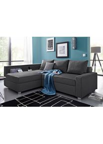 Ecksofa Collection AB "Relax L-Form, B: 223 cm", grau (anthrazit), B:223cm H:84cm T:91cm, Zierkissen: 100%Polyester;Struktur (100% Polyester);Microfaser PRIMABELLE (100% Polyester);Kunstleder SOFTLUX / Struktur (80% Polyester, 20% Acryl);Microfaser PRIMABELLE (100% Polyester) / Struktur (80% Polyester, 20% Acryl), Sofas, Ecksofa, Bettfunktion, Bettkasten, Regalelement & 1 Zierkissen, optional Lich