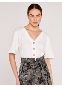 Kurzarmbluse Apricot "Bluse", Damen, Gr. XL (42), beige (creme), gewebt, Obermaterial: 83% Viskose CV. 17% Leinen LI., uni, V-Ausschnitt, Blusen Kurzarmbluse, mit Knopfleiste