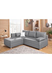 Ecksofa Home Affaire "Italia L-Form, B: 217 cm", grau (hellgrau), B:217cm H:80cm T:182cm, Struktur fein (100% Polyester);Microfaser PRIMABELLE(100% Polyester);Samtoptik (100% Polyester), Sofas, Ecksofa, Bettfunktion, Bettkasten & 1 Zierkissen, Federkern