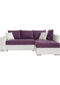 Ecksofa Collection AB "John L-Form, B: 226 cm", lila (wei&szlig;, lila), B:226cm H:80cm T:160cm, Sofas, Ecksofa, Bettfunktion, Bettkasten, Regalelement & 2 Zierkissen