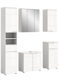Badm&ouml;bel-Set Welltime "CAPRI, 5-teilig, mit eingefasster Griffmulde, bestehend aus:", wei&szlig; (wei&szlig;, wei&szlig; hochglanz), B:169cm H:193cm T:34cm, Kastenm&ouml;bel-Sets, Badm&ouml;bel-Set, Hochschrank, WBU, Spiegelschrank, Unterschrank und H&auml;ngeschrank
