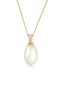 Silberkette Elli DIAMONDS "Halskette S&uuml;&szlig;wasserzuchtperle Diamant Brillantschliff (0.05 ct) 585 Gelbgold" Gr. 45, wei&szlig;, Halsketten, Damen, mit Diamanten, Gelbgold 585, Silberkette