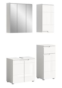 Badm&ouml;bel-Set Welltime "CAPRI, 4-teilig, mit eingefasster Griffmulde, bestehend aus:", wei&szlig; (wei&szlig;, wei&szlig; hochglanz), B:116cm H:193cm T:34cm, Kastenm&ouml;bel-Sets, Badm&ouml;bel-Set, Waschbeckenunterschrank, Spiegelschrank, Unterschrank und H&auml;ngeschrank
