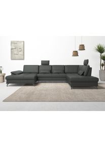 Wohnlandschaft OTTO HOME "Costello U-Form, B: 363 cm mit Sitztiefen-, Armteilverstellung &", grau (anthrazit), B:363cm H:89cm T:223cm, Luxus-Microfaser (90% Polyester, 10% Polyamid);Samtoptik (100% Polyester), Sofas, Wohnlandschaft, 3 Nierenkissen, optional Bettfunktion & Bettkasten