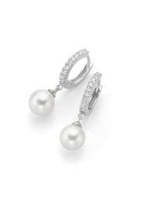 Perlenohrringe "Creolen mit Perlen und Zirkonia Steinen, Silber 925", wei&szlig;, Giorgio Martello MILANO, Ohrringe, Damen, Silber 925 (Sterlingsilber), Perlenohrringe