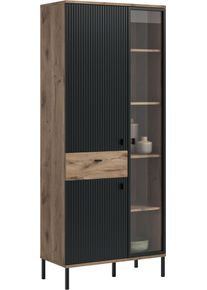 Stauraumvitrine Inosign "TREVERK, Breite 83 cm, hochwertige MDF-Front schwarz tiefzieh", nox oak nachbildung, schwarz tiefzieh, B:83cm H:198cm T:41cm, FSC-zertifizierter Holzwerkstoff, Schr&auml;nke, Stauraumvitrine, Stauraumvitrine, Vitrine, Wohnzimmer