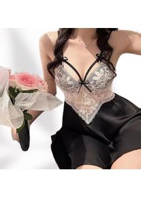 2026 New French Sweet Deep V-low Cut Lace See Through Suspender Nightgown Sexy Lingerie Sexy Nightclub Short Skirt for Women